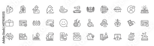 Orange juice, Money profit and Best friend line icons. Pack of Laureate, Laureate award, Passport warning icon. Startup, Fraud, Pay money pictogram. Street light, Web timer, Web settings. Vector
