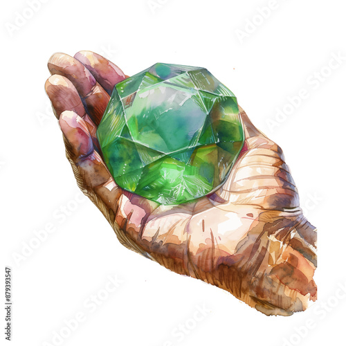 hand holding green diamond watercolor digital painting good quality