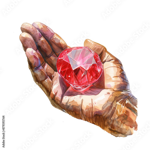hand holding red diamond watercolor digital painting good quality