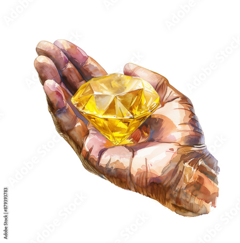 hand holding yellow diamond watercolor digital painting good quality
