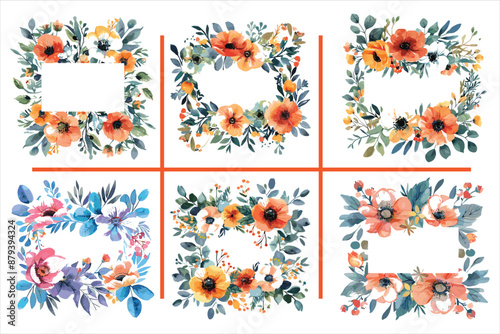 Romantic Watercolor Flower Bouquets for Invitations vector bundle