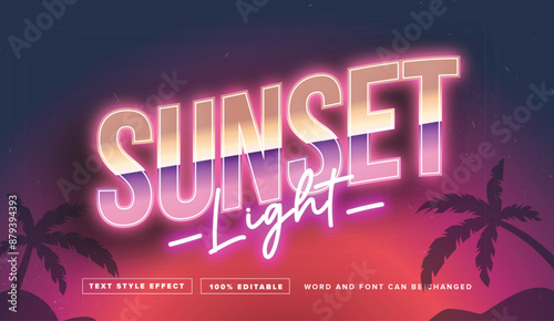 Retro vintage Sunset light text effect editable