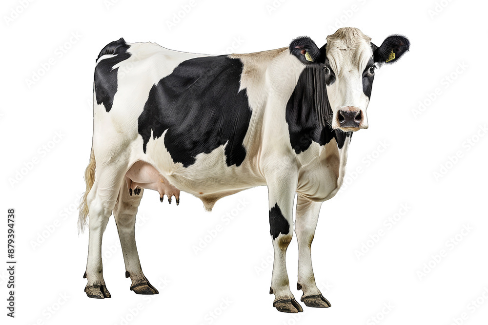 Black and White Holstein Cow Standing Isolated on Black Background Black and White Holstein Cow Standing Isolated on Black Background