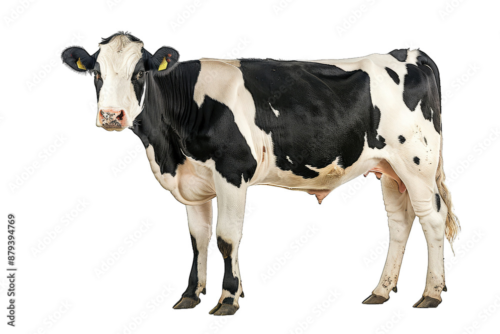 Black and White Holstein Cow Standing Isolated on Black Background Black and White Holstein Cow Standing Isolated on Black Background