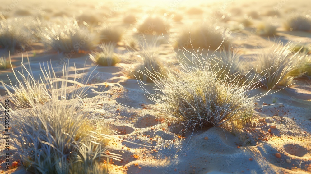 Obraz premium Bright sunlight casting long shadows on desert