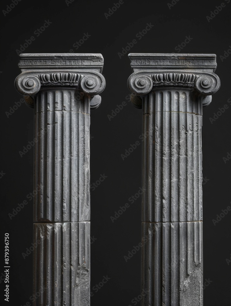 Two Ancient Greek or Roman Columns on black background