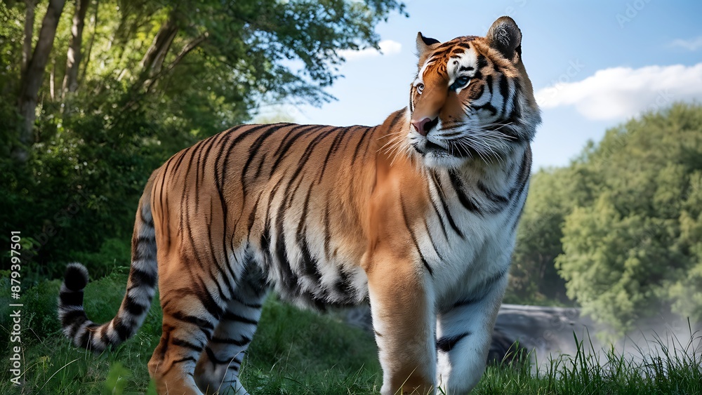 Obraz premium Great tiger male in the nature habitat wallpaper
