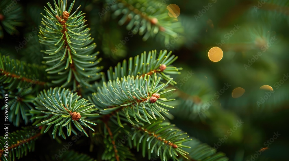 Beautiful Christmas Background with green fir tree brunch close up. Copy space