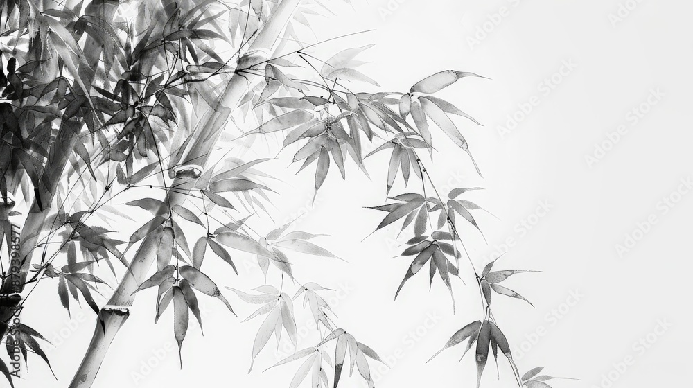 Fototapeta Oriental landscape with green bamboo trees.