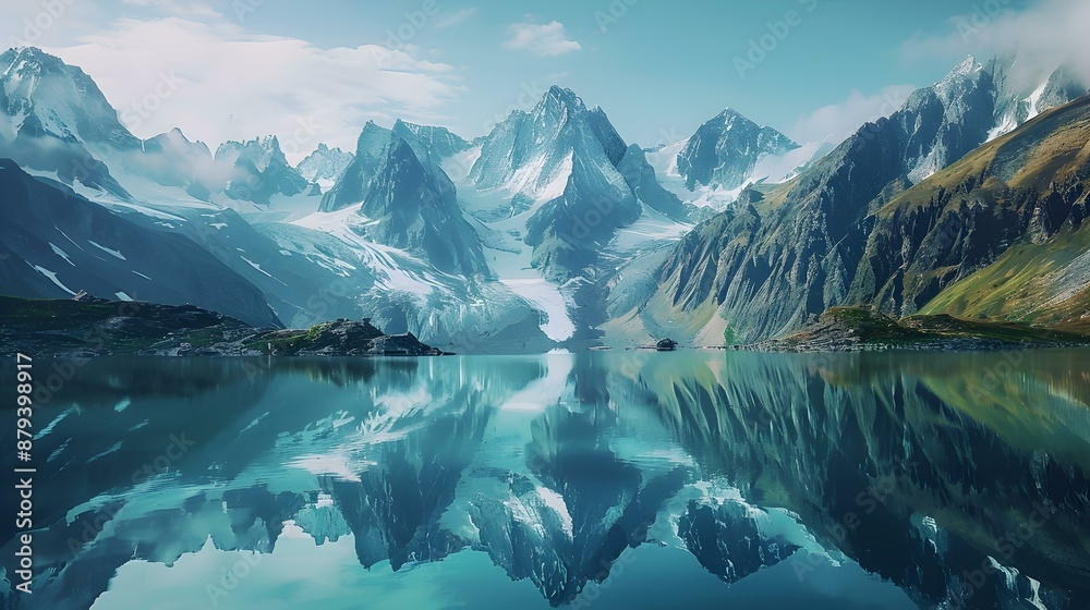 Fototapeta premium High mountain peaks covered with fresh snow