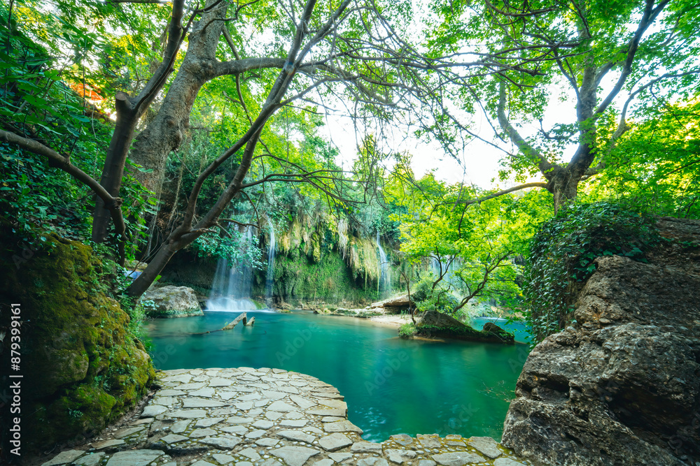Obraz premium Kursunlu Waterfall. Kursunlu waterfall, which is the charm of nature with the water coming from the mountains in the green rainforests in Turkey.