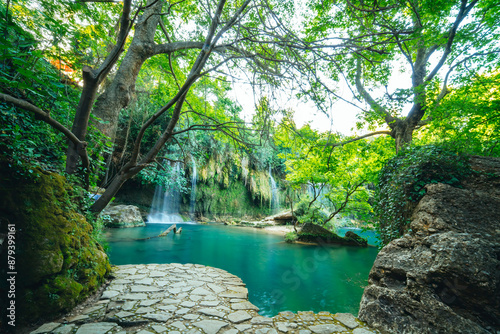 Fototapeta Naklejka Na Ścianę i Meble -  Kursunlu Waterfall. Kursunlu waterfall, which is the charm of nature with the water coming from the mountains in the green rainforests in Turkey.
