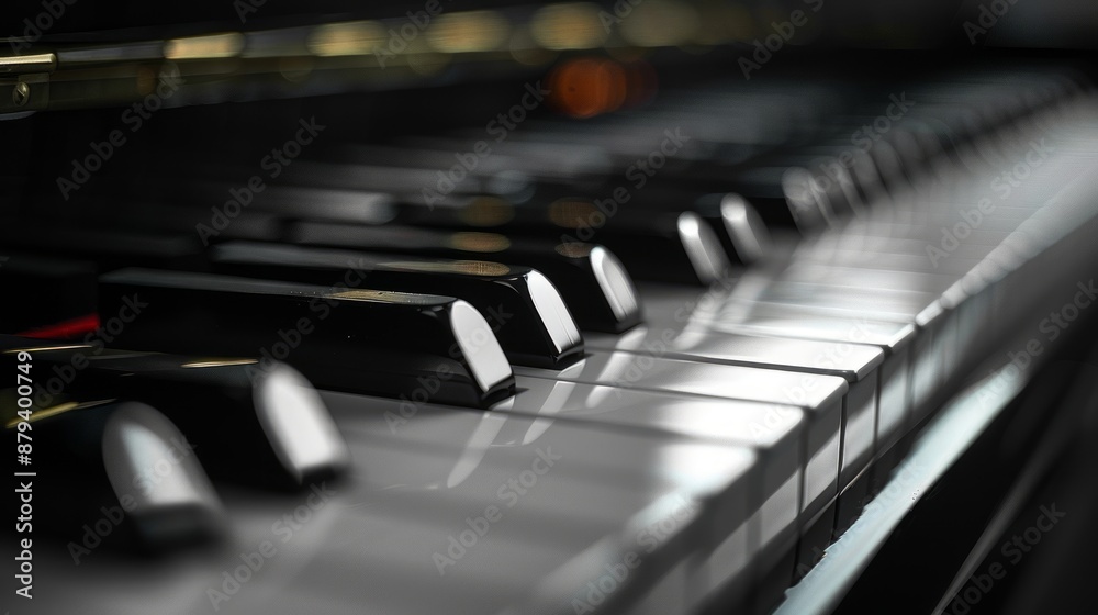 A Close-Up View of Black And White Piano Keys Reflecting Light. Generative AI A Close-Up View of Black And White Piano Keys Reflecting Light. Generative AI
