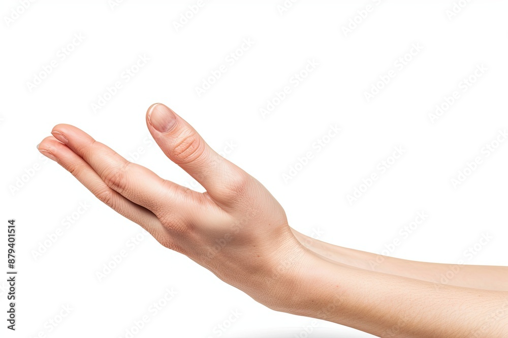 An open hand reaching out on a white background