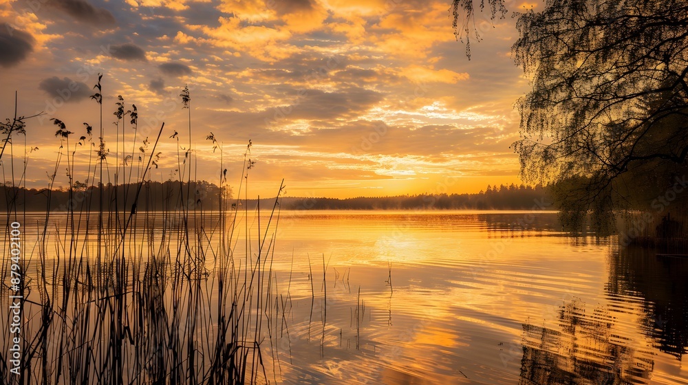 The golden sky at sunset reflected image The golden sky at sunset reflected image
