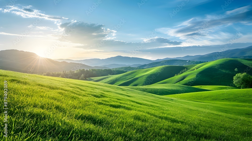 The emerald green grass covering the hills img