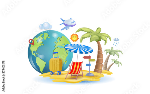 An exotic island.  Summer holidays, travel, tourism, holidays in exotic countries. A vector image.