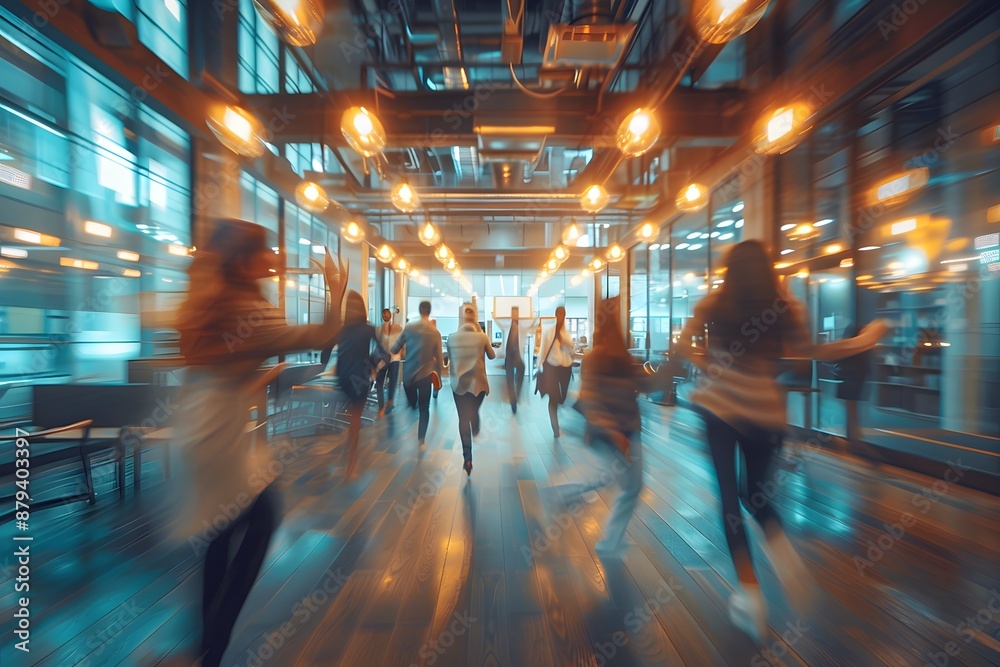 Fototapeta premium Blurred Motion of People in a Modern, Well-Lit Indoor Space