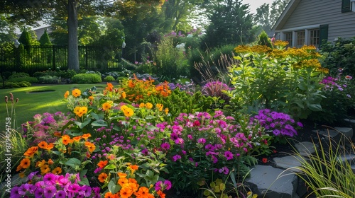 Wallpaper Mural Mixborder of colorful annuals and perennials including petunias img Torontodigital.ca