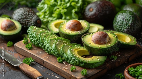 A Feast of Emerald: Ripe Avocados Sliced and Ready to Devour. Generative AI