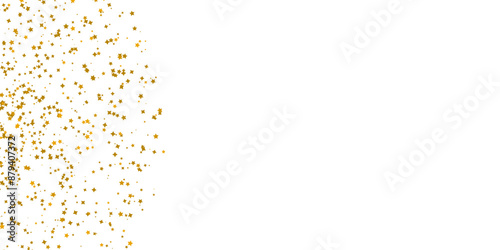 Sparkling gold star confetti with copy-space. Golden falling stars isolated on transparent background.