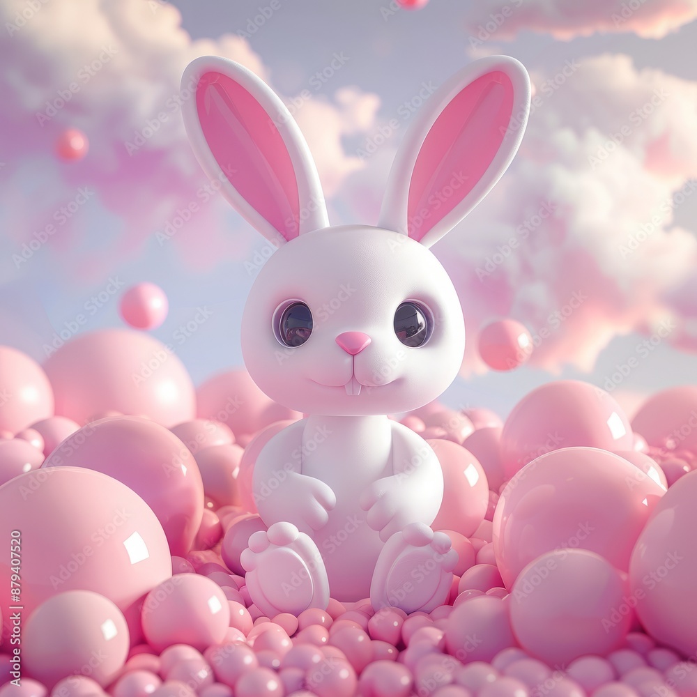 3D cartoon hare with balls. 3D cartoon hare with balls.