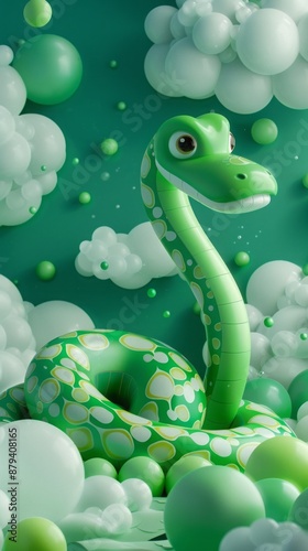 cartoon snake 3d with balls. © Yahor Shylau 