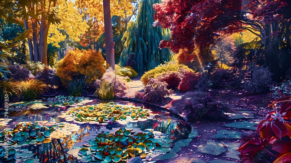 Naklejka premium A colorful arboretum with rare and exotic trees image
