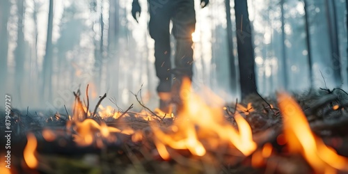 Creating firebreaks in forests to stop wildfires and protect surrounding areas. Concept Fire Prevention, Forest Management, Wildfire Mitigation, Ecological Conservation, Safety Measures
