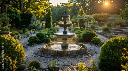 A garden with decorative green shrubs and trees img
