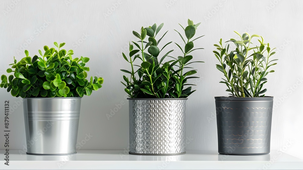 Fototapeta premium Modern metal pots with geometric patterns filled image