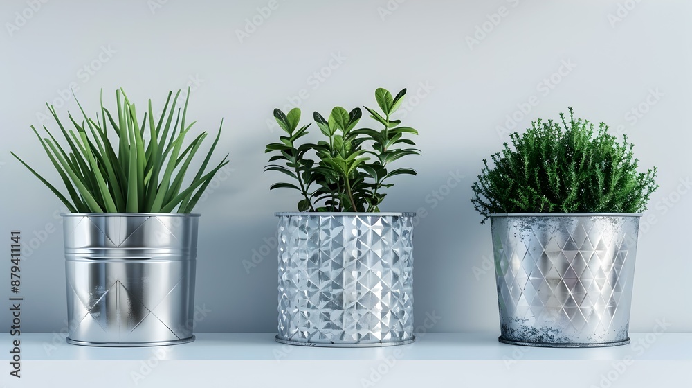 Modern metal pots with geometric patterns filled picture Modern metal pots with geometric patterns filled picture