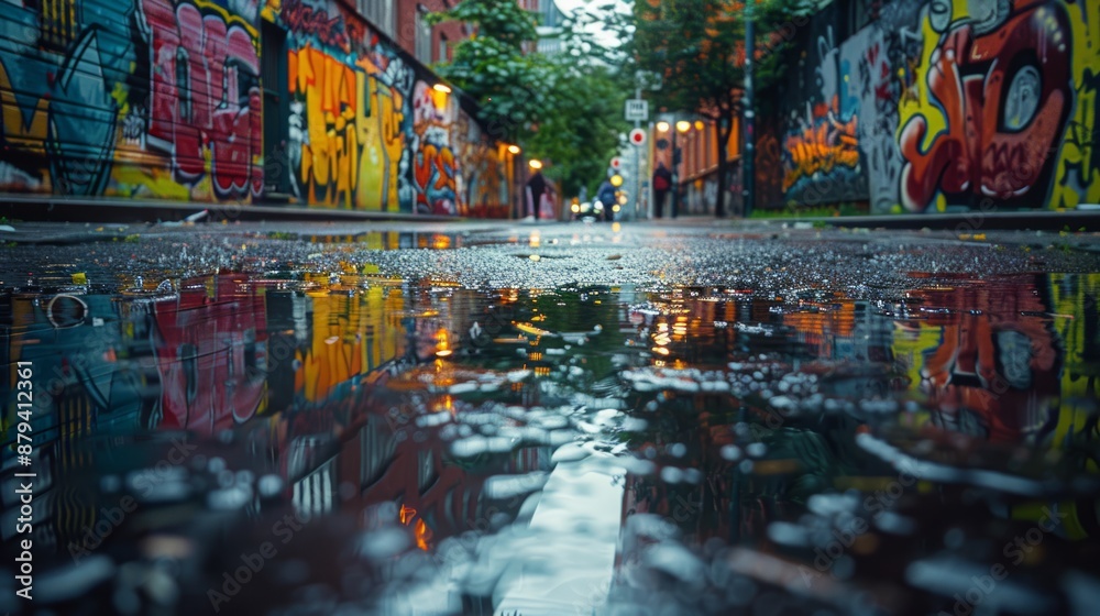 A City Alley Reflects The Colorful Aftermath Of A Rain Shower. Generative AI A City Alley Reflects The Colorful Aftermath Of A Rain Shower. Generative AI