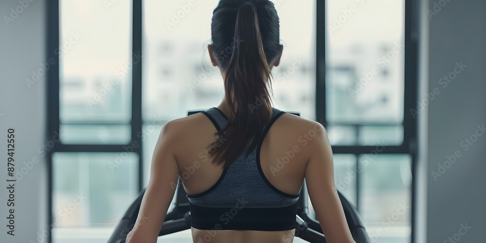 Woman working out on electric treadmill in gym for weight loss and fitness. Concept Exercise, Treadmill Workout, Weight Loss, Fitness, Gym Routine Woman working out on electric treadmill in gym for weight loss and fitness. Concept Exercise, Treadmill Workout, Weight Loss, Fitness, Gym Routine