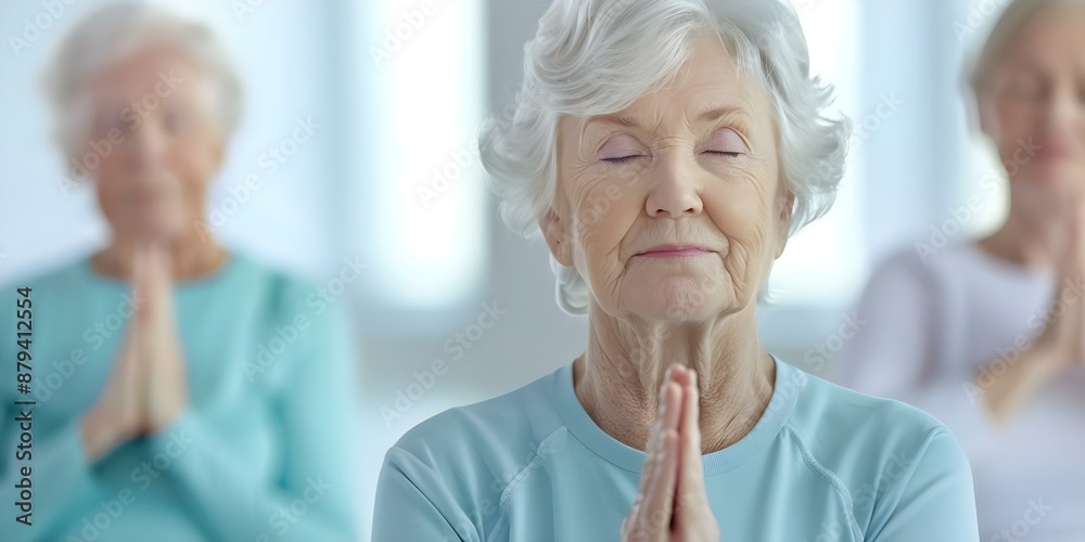 Obraz premium Seniors in exercise or yoga class. Concept Senior Fitness, Yoga for Seniors, Active Aging, Senior Wellness, Exercise for Elderly