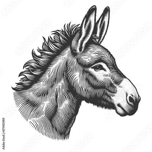 donkey head, showcasing intricate line work and realistic features sketch engraving generative ai fictional character vector illustration. Scratch board imitation. Black and white image.