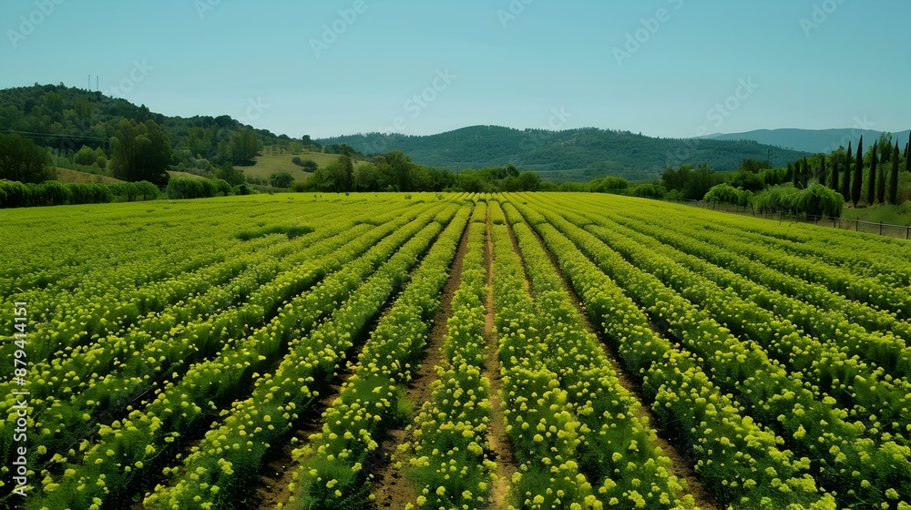 Mustard fields rows of green plants are carefully img Mustard fields rows of green plants are carefully img