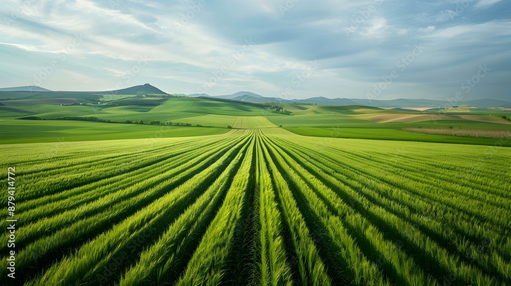 Fields of green barley neatly divided into sections image Fields of green barley neatly divided into sections image
