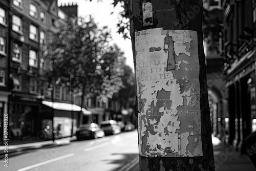 Peeling Street Sign on a Busy Urban Road photo