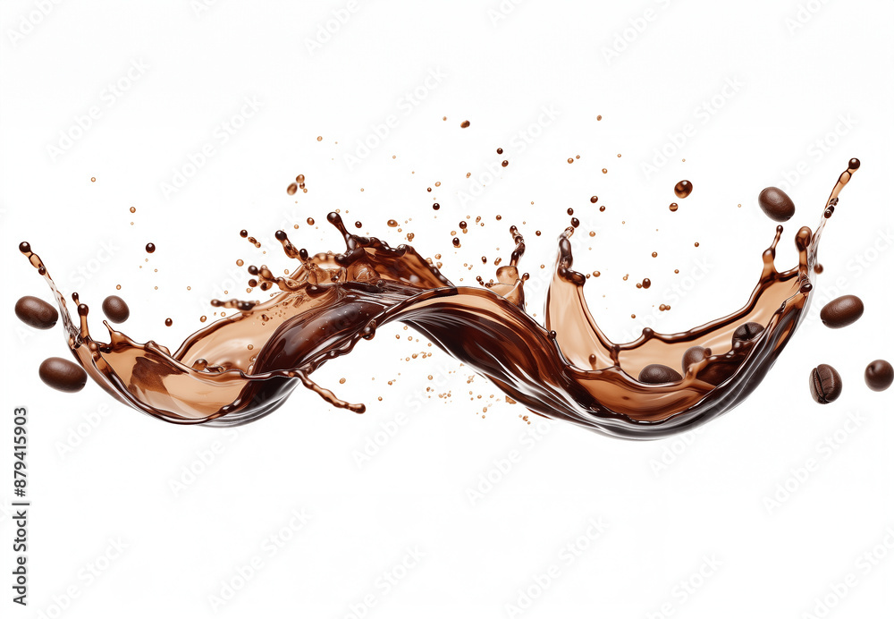 Coffee beans with espresso splash on white background, Close up of coffee bean, GenerativeAI, coffee espresso splash Coffee beans with espresso splash on white background, Close up of coffee bean, GenerativeAI, coffee espresso splash