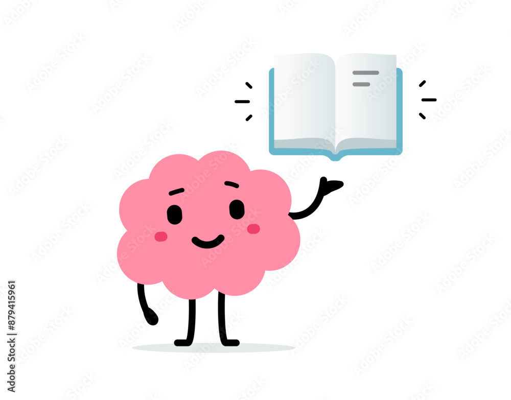 Vector cartoon education illustration of cute happy brain character ...