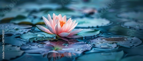 A crisp photo of a lotus flower in a crystalclear pond, representing clarity and inner peace, Inner peace, Clear pond with lotus © Ruby