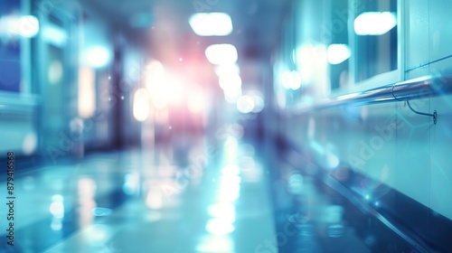 Technological Glow: Abstract Hospital Corridor with Blurred Lights