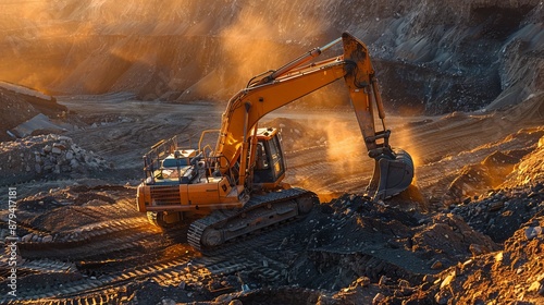 Excavator working at a construction site photo