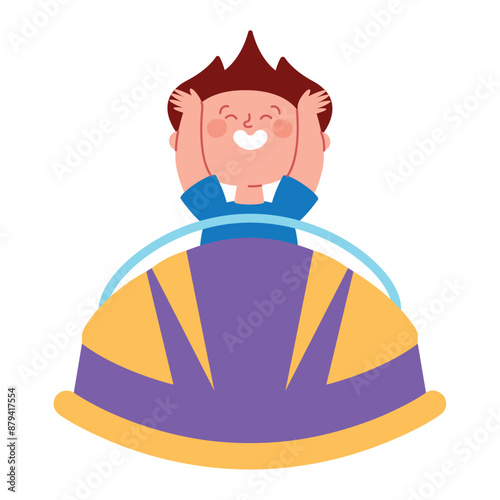 excited children riding roller coaster having fun