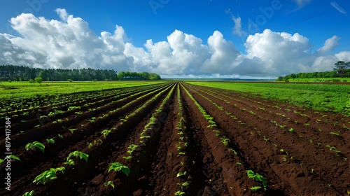 Fields of beet sugar neatly divided into sections