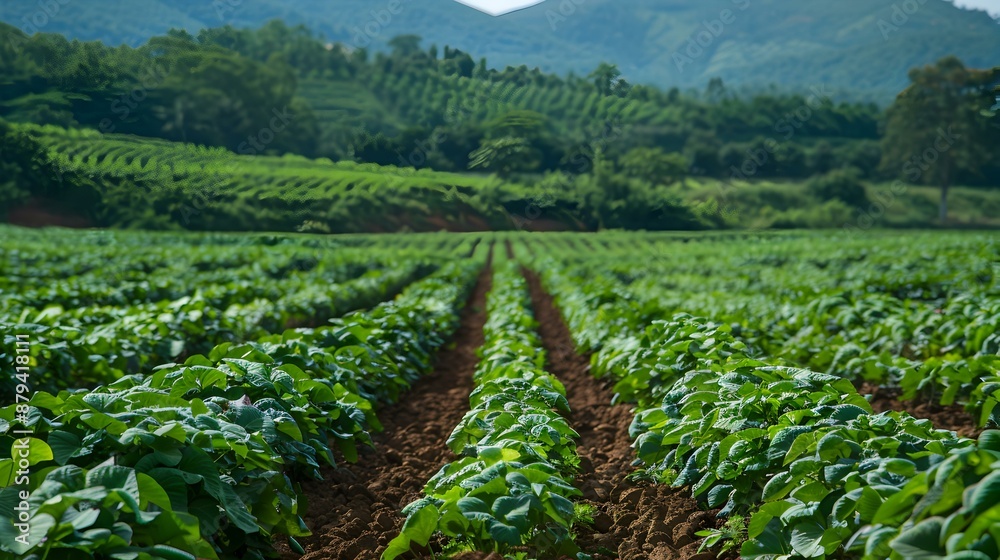 Fields of beans rows of green bushes image Fields of beans rows of green bushes image