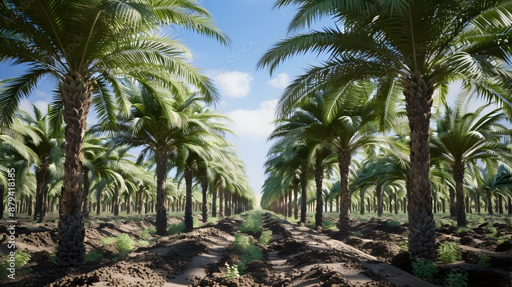 Date fields and palm trees with large fruits Date fields and palm trees with large fruits