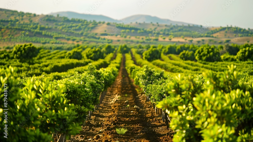 Obraz premium Fields of pistachios trees with green leaves img