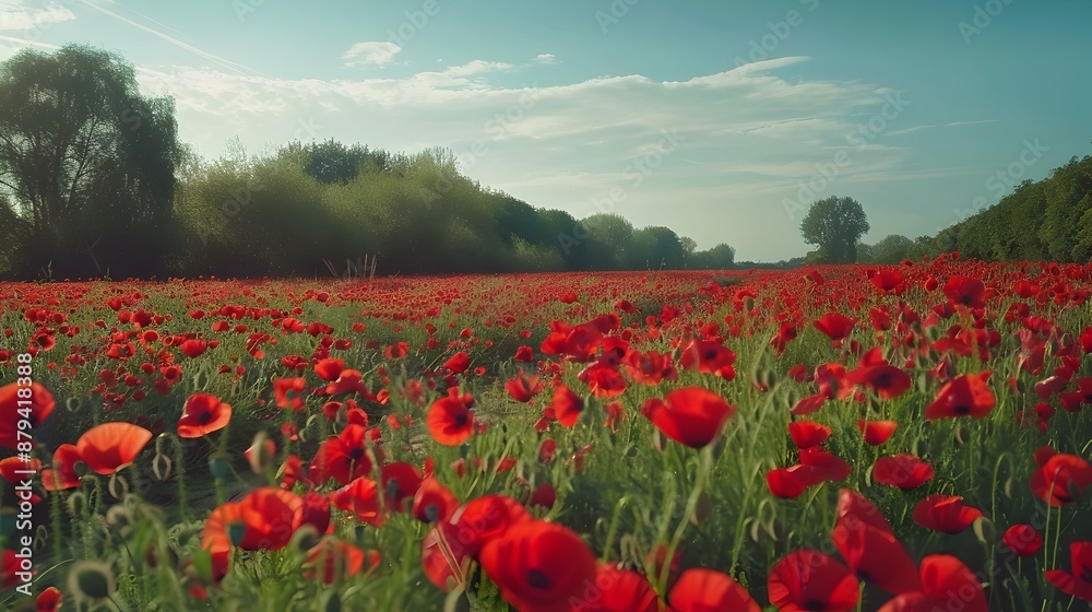 Obraz premium Fields of blooming poppies bright red flowers cover image